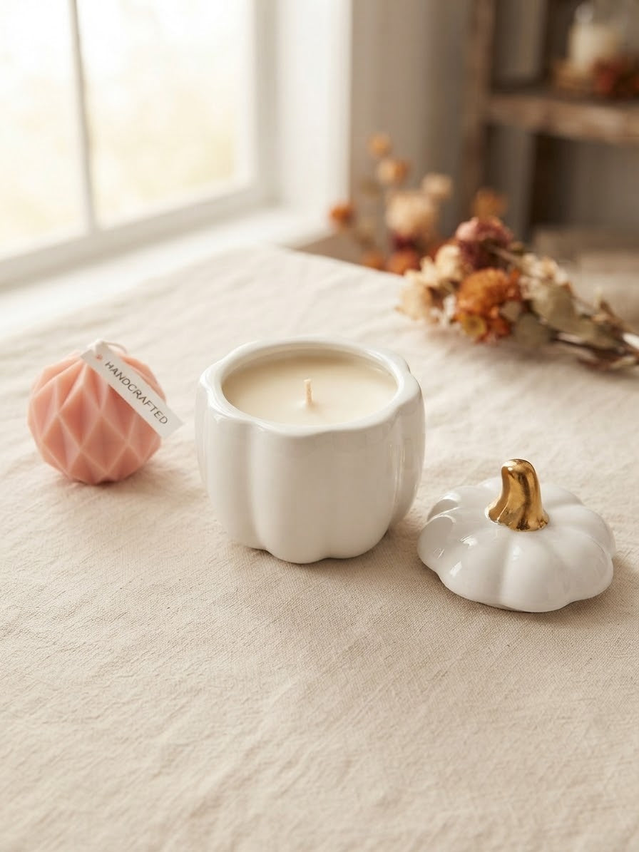 white pumpkin candle jar